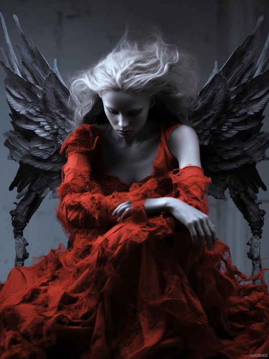 HMDIIMGE Red Fallen Angel 5D Diamond Art Painting for Adults Full Drill Round Diamond Paint by Number Kits for Beginners Gems Cross Stitch for Wall Decor 12x16 inch