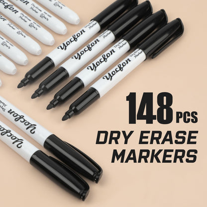 Yocfon Dry Erase Markers 148 Pack, Bulk Black Whiteboard Markers With Fine Tip, Low Odor Dry Erase Markers for School Office Home