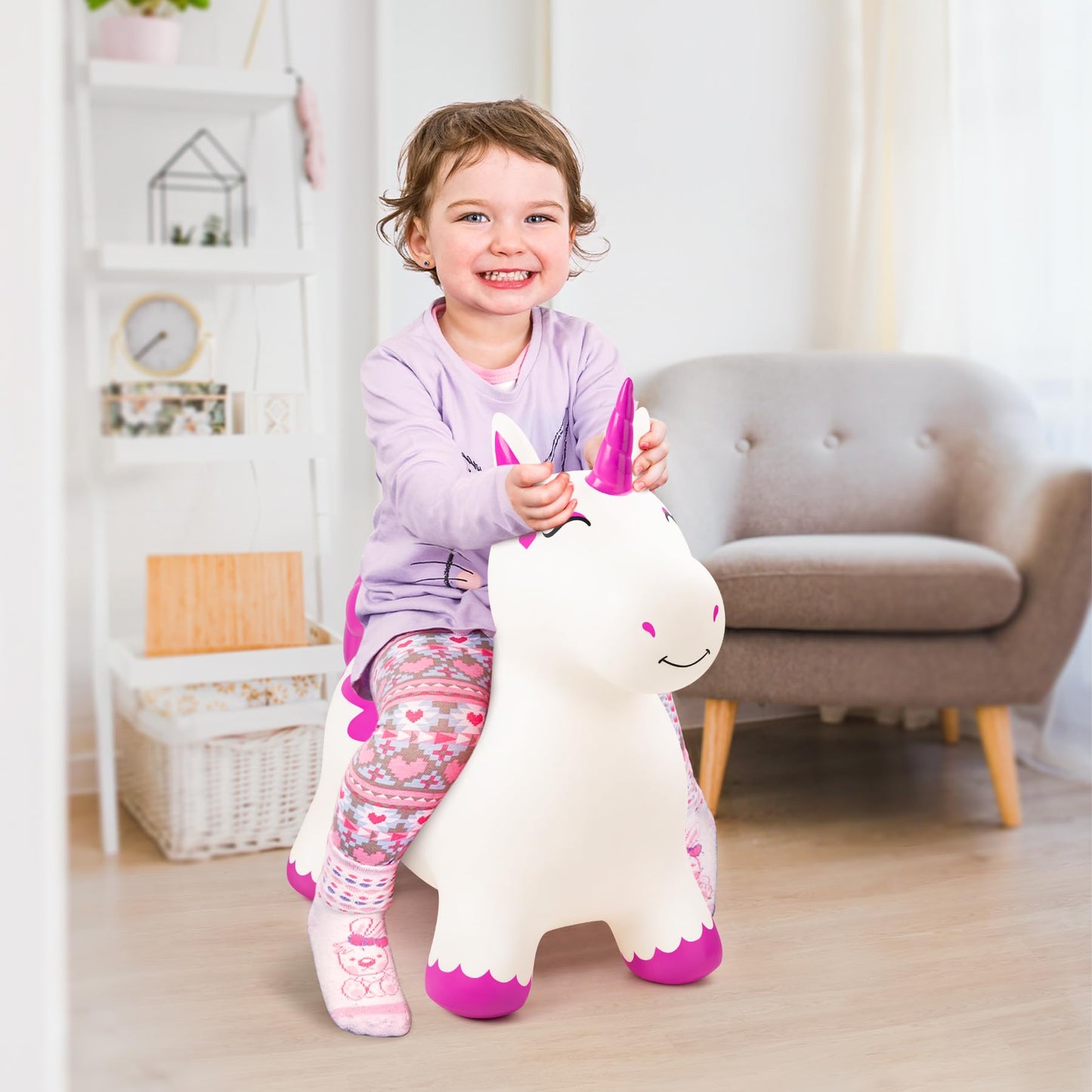 EVERICH TOY Bouncy Horse Unicorn Toys for Kids, Inflatable Bouncing Animal Hopping Toys, Outdoor Indoor Ride On Bouncer, Boys Girls Birthday Gift for 18 Months 2 3 4 5 6 Years Old Toddler