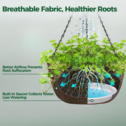 T4U Hanging Planters for Outdoor Plants, 10 Inch 6 Pack Fabric Hanging Baskets with Drainage Tray, Decorative Hanging Pots for Plants Outdoor Patio Porch Garden Use（Brown）