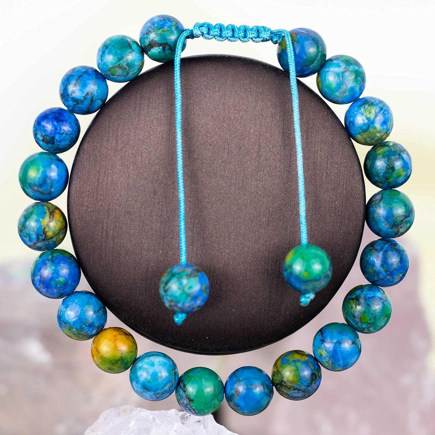 DAZCOLO Handmade Gem Bracelet Adjustable Macrame Gemstone 8mm Round Beads Crystals Quartz Unisex (Azurite)