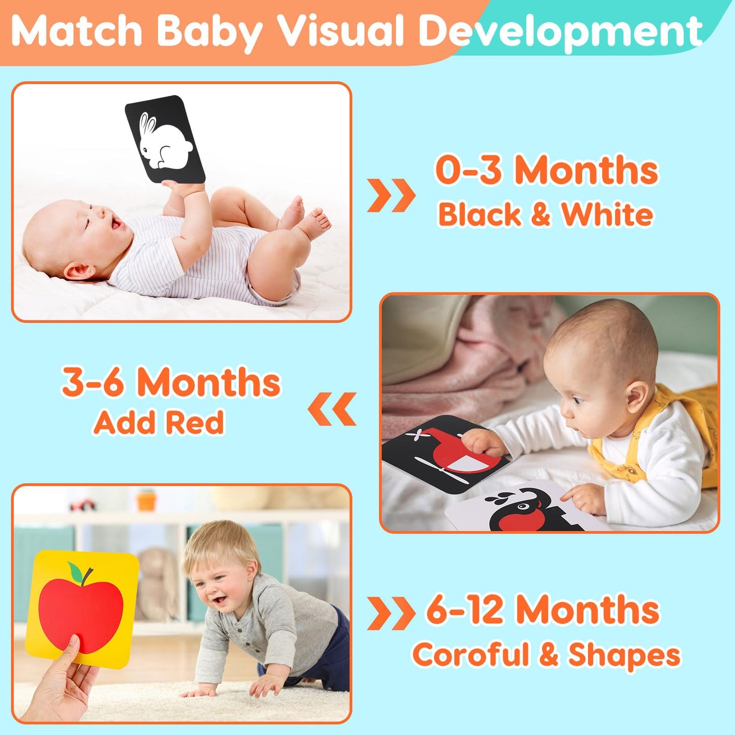 Black and White High Contrast Baby Books Flash Cards Tummy Time Mirror Toys Newborn Toys 0 6 Months Brain Development Infant Stimulating Sensory Toy 0-3 3-6 2 4 5 Months Old Baby Shower Easter Gifts