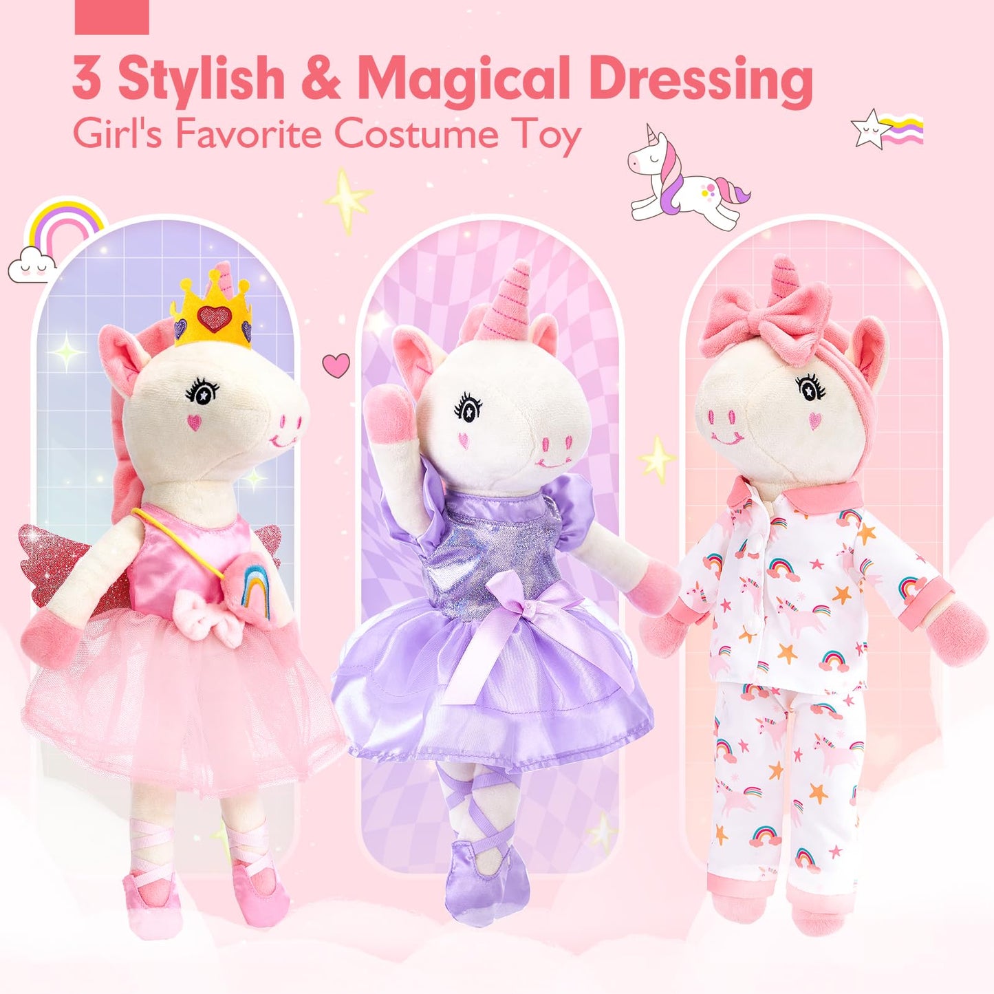 Unicorns Toys for Girls Age 4-6 Ballerina Doll Stuffed Animal Girl Toys Age 4-5 Ballet Dress up Doll with Plush Bag 4 Year Old Girl Birthday Gifts 5 Year Old Girls Dance Recital Gifts, Graduation Gift