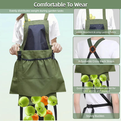 Silanit Garden Apron with Green Gloves-Adjustable Waist, Water-Repellent Gardening Apron with Pockets for Gardening and Kitchen Tasks