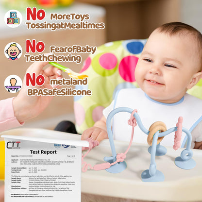 Baby Teething Relief Sensory Toys - Silicone Teether Tactile Developmental Toys for Babies, High Chair Suction Cup Toys, Montessori Activity Toy for Airplane Travel, Table, Highchair Tray