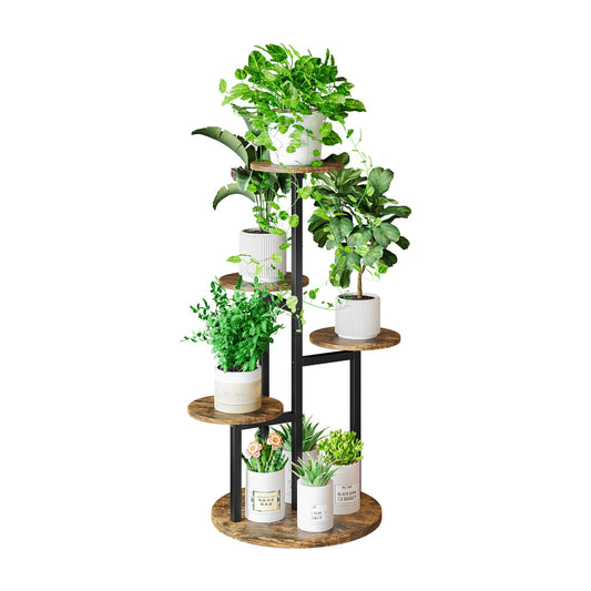 INGIORDAR Plant Stand Indoor Outdoor Corner Plant Shelf for Multiple Flower Pots Flower Stand Holder for Patio Garden Balcony Living Room (Black+Rustic Brown, 5 Tier)