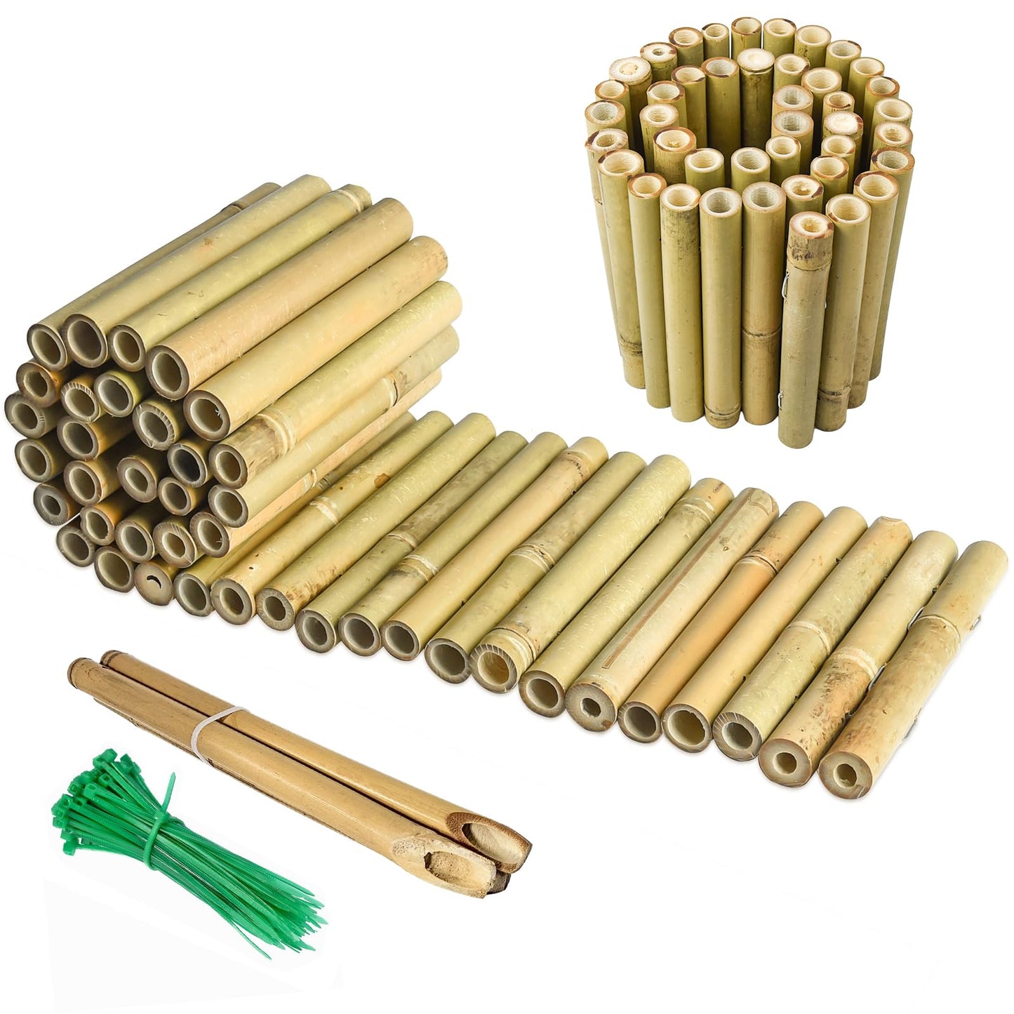 Jollybower 8x39IN Natural Bamboo Edging, Bamboo Garden Border Edging, Outdoor Landscape Edging for Decorative Garden, Patio Flower Garden Bed, Lawn, Yard, Pool Fences（1Pc with 3 Short Poles）