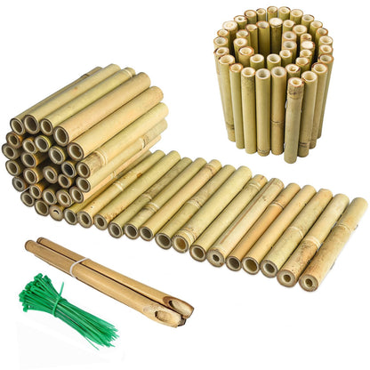 Jollybower 8x39IN Natural Bamboo Edging, Bamboo Garden Border Edging, Outdoor Landscape Edging for Decorative Garden, Patio Flower Garden Bed, Lawn, Yard, Pool Fences（1Pc with 3 Short Poles）