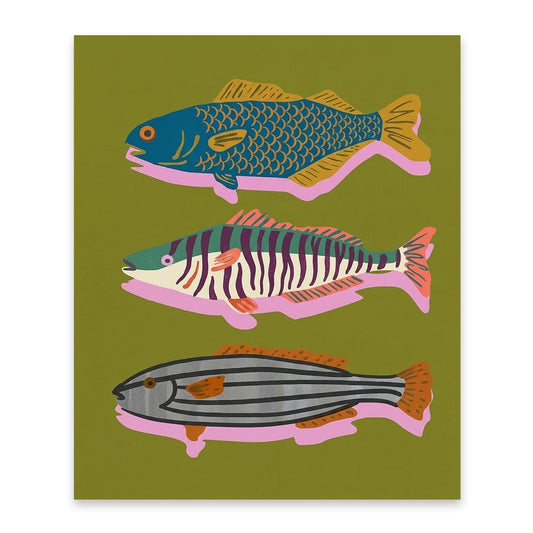 FOPENEM Vintage Olive Green Fish Diamond Painting Kit for Adults Beginners 9.8x11.8 Inch, Mid Century Modern Abstract Fish Gem Diamond Painting Art Kits for Home Kitchen Wall Decor
