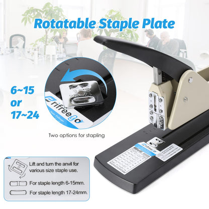 Frifreego Long Reach Stapler, Heavy Duty Long Arm Stapler, 200 Sheets Capacity, 4000 Staples Gift, 9.84” Adjustable Stapling Depth Suitable for Booklets & Office Document, Fixable Paper Guide