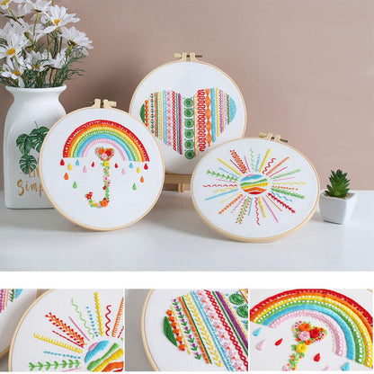 Konrisa Easy Embroidery Kit for Beginners Stamped Embroidery Starter Kit DIY Sewing Needlepoint Cross Stitch for Adults, Stitch Practice Kit 3 Embroidery Fabric Pattern
