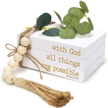 Mini Decorative Coffee Table Books - Set of 3 Faux Books for Decoration, Living Room, Entryway, Bookshelf, Inspirational Christian Gifts