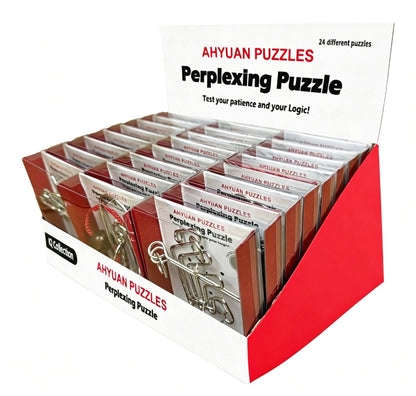 AHYUAN 24 Packs Large Metal Puzzles Brain Teaser IQ Wire Puzzles with Individual Backside Solution Paper Box Gift Package Educational Puzzle Games Toys Magic Trick Toy Party Favors for Kids Adults