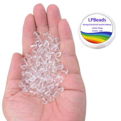 LPBeads 100PCS 8mm Natural Clear Quartz Crystal Gemstone Round Loose Beads for Jewelry Making with Crystal Stretch Cord