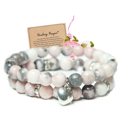 GDLKPYHS Healing Bracelets for Women - Pink Zebra Jasper Bracelet - Healing Prayers Crystal Bracelet, 8mm Natural Stone Stress Relief Yoga Beads Get Well Soon Gifts