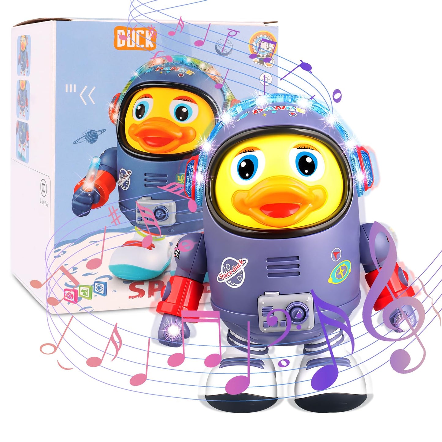 Dancing Space Duck Toy, Electric Dancing Duck Toy Baby Musical Toys, Cute Singing Walking Duck Toys with Music & LED Lights for Toddlers Kids Birthday Gifts (Blue)