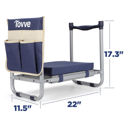 Tovve Foldable Garden Kneeler and Seat, Heavy Duty Garden Stool with 10" Wide Detachable Kneeling Pad, Portable Garden Bench Chair with Large Garden Tool Bag, Gardening Gifts for Women, Seniors, Mom