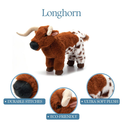 The Petting Zoo Longhorn Stuffed Animal Plushie, Gifts for Kids, Wild Onez Wildlife Animals, Longhorn Plush Toy 12 inches