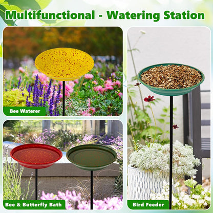 dreamysoul 4 Pack Bee Watering Station, Metal Bee and Butterfly Feeders with Metal Stake, Bee Butterfly and Bird Bath for Outdoor Garden Yard Lawn Decor