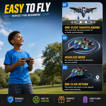BEACONDESI RC F35 Fighter Drone for Kids, Remote Control Airplane with Altitude Hold, RC Jet Drone Toy with LED Lights, Easy to Fly RC Airplane for Beginners Boys Girls Green