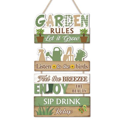 IARTTOP Garden Rules Hanging Sign Let It Grow Wooden Plaque Garden Home Decor Farmhouse Welcome Door Signs for Porch Yard Gardening Shed Decorations 10x18.4Inch Gifts for Plant Lovers