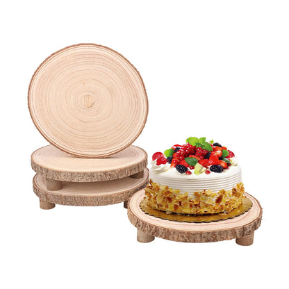 Geytetqi 4 PCS Wooden Cake Stand, 10-11 Inch Rustic Wood Cake Stand, Wood Slice with Legs, Ideal for Weddings, Parties, Home Decorations and Special Events