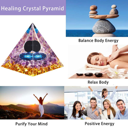 Crystal Pyramid, Obsidian & Amethyst Healing Crystal Pyramid Porstive Energy Generator, Natural Crystals Energy Pyramid for Attract Wealth Success and Lucky
