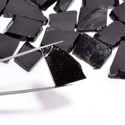 Natural Black Tourmaline Raw Slice Gemstone - Healing Crystals for DIY Jewelry Making -Loose Natural Cabochon -Perfect for Crafting Unique Jewelry Designs (5 pcs, 25-35 mm)