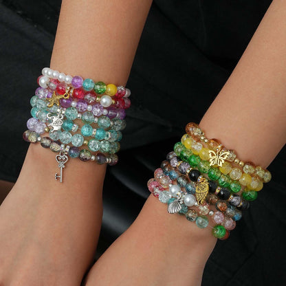 Xylise Glass Beads Bracelet Making Kit, 20 Colors 8mm Crackle Glass Beads for Jewelry Making, Crystal Glass Round Beads Friendship Bracelet kit for DIY Crafts Gifts