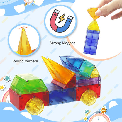 Huaker Magnetic Blocks,66 Piece Translucent Building Blocks for 3+ Boys Girls Birthday Gifts,Multi Shape Magnetic Cubes Preschool Classroom Educational Toys for 3-8 Year Old Kids STEM Activities