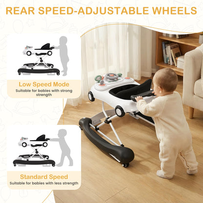 Baby Walker, 5-in-1 Baby Walker for Boys and Girls with Bouncer, Removable Footrest, Music, Foldable & Adjustable Speed Wheels Activity Walker for 6-18 Months Toddler Infant(Black)