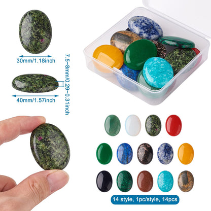 Fashewelry 14pcs Oval Healing Crystal Gemstone Cabochons 40x30mm Assorted Flatback Natural & Synthetic Energy Stone Cab Covers No Hole for Jewelry Craft Bracelet Necklace Making