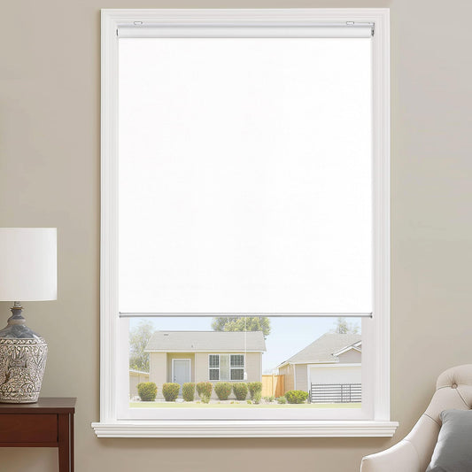 ChrisDowa Cordless 100% Blackout Roller Shade, with Striped Jacquard, Thermal Insulated, UV Protection Fabric, Total Blackout Blinds for Window, French Doors, Home and Office. White, 36" W x 72" H