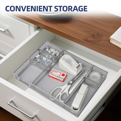 Office Desk Accessories, Desk Organizers and Accessories, Stapler and Tape Dispenser Set Metal Storage Box,Stapler,Staple Remover,Paper Clips,Ruler,Scissors.Suitable for Office and Study Use,White