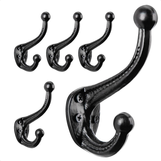 COCOYA 5Pack Hook Wall Mount Heavy Duty Retro Rustic Vintage Old Farmhouse Classic Traditional Antique Zinc Alloy Metal with Screws Hanging Coat Hat Clothes Jacket Entryway Mudroom Outdoor Decor