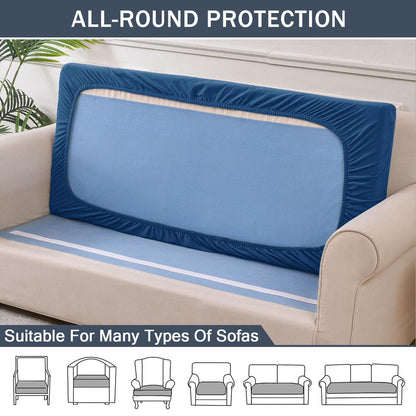 Stretch Cushion Cover, Soft Velvet Plush Cushion Slipcovers Loveseat Sofa Covers Couch Seat Covers Furniture Protector with Elastic Bottom (Medium, Blue)