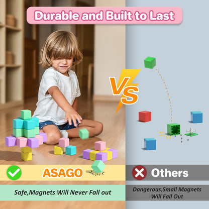 Asago Magnetic Blocks for Toddlers, 1.34in Macaron Magnetic Building Cubes for Kids Ages 1-3, Stem Preschool Stack Construction Educational Toys for 3+ Years Old Boys Girls