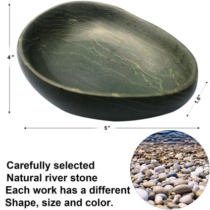 XIOFU Mini Handmade Pebble Flower Pot – Small Stone Planter for Succulents, Air Plants & Tiny Flowers – Natural River Stone Crafted – Unique Decorative Gift (Green)