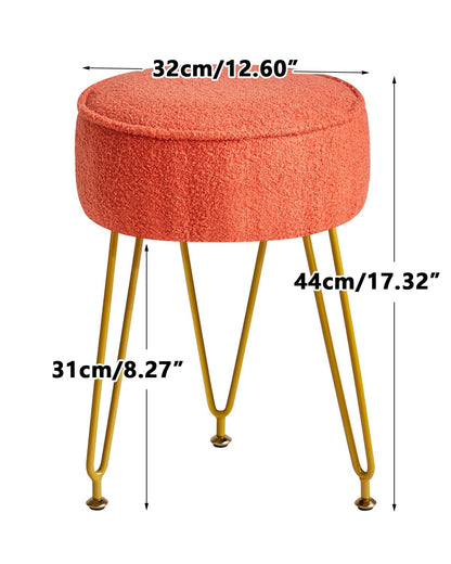 IBUYKE Teddy Velvet Round Footrest Stool Ottoman, Makeup Vanity Stool Side Table, Velvet Dressing Table Seat, Pouf Couch Stool, for Living Room Bedroom, Orange WBD009J