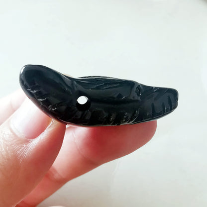 Bacatgem Natural Black Obsidian 1.37 inchs Wolf Head Pocket Crystals and Healing Stone Figurine,Haped DIY-Jewelry Pendant