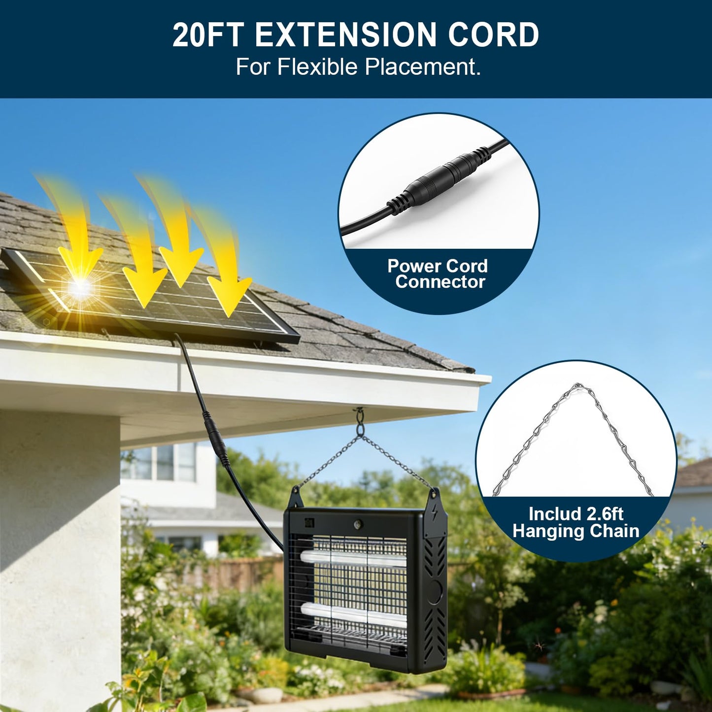 14W Solar & USB-C Bug Zapper Outdoor, 7500mAh Mosquito Zapper with 365–395nm UV Light, Dusk to Dawn Sensor, IPX5 Waterproof, Fly Trap for Patio Garden Backyard Deck Camping