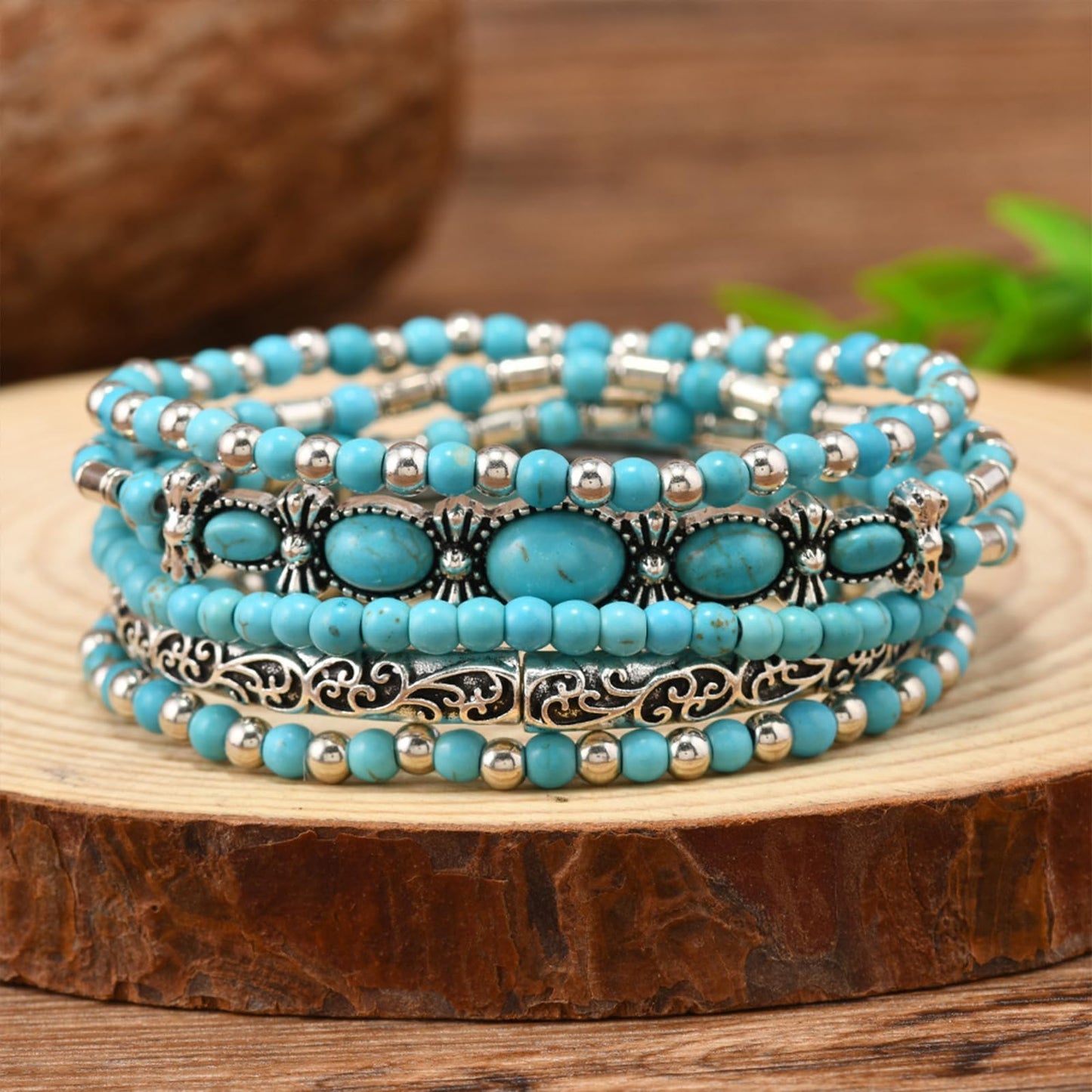 Long tiantian Western Turquoise Bracelet Chic Outfits for Women Boho Native Jewelry Beaded Bracelet Stack Summer Inspired Clothes Concho Country Concert Outfits