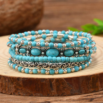 Long tiantian Western Turquoise Bracelet Chic Outfits for Women Boho Native Jewelry Beaded Bracelet Stack Summer Inspired Clothes Concho Country Concert Outfits