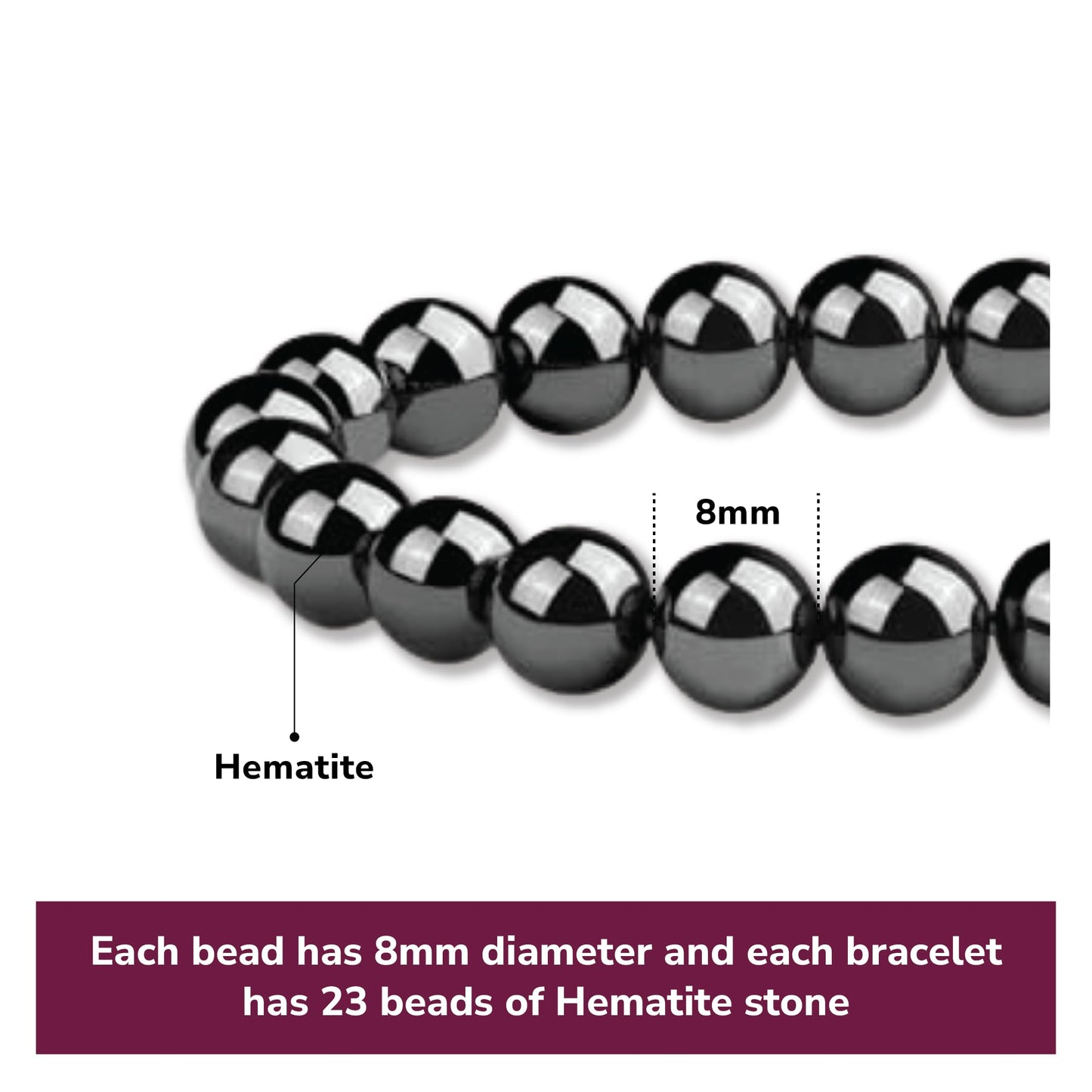 Hematite Bracelet for Women | Natural Real Hematite Stone 8mm Beaded Bracelet | Grounding Crystal Jewelry Gift for Her - Elastic Adjustable Size