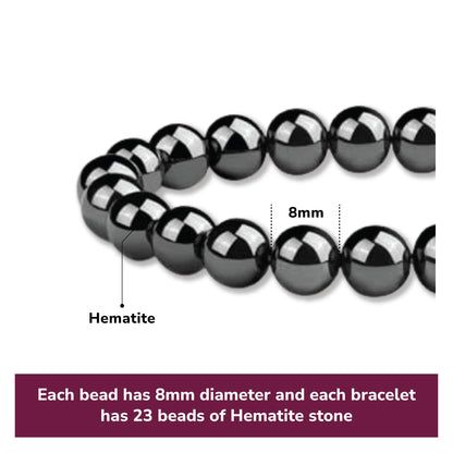 Hematite Bracelet for Women | Natural Real Hematite Stone 8mm Beaded Bracelet | Grounding Crystal Jewelry Gift for Her - Elastic Adjustable Size