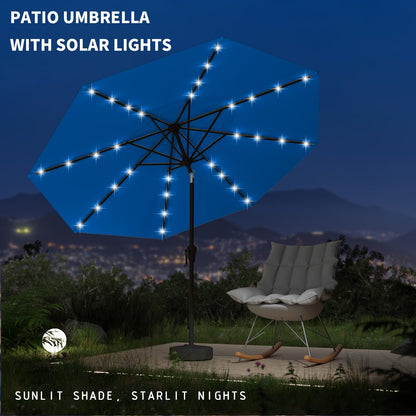 Tobeos 9FT Patio Umbrella with Solar Lights,Outdoor Market Umbrella with Tilt and Crank, LED Lighted Table Umbrella for Garden,Deck,Backyard,Pool,Beach (Royal blue)