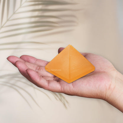 Amazing Gemstone Orange Selenite Pyramid Crystal Healing Stones - 1.5" Great Pyramid Figurine of Natural Stone Pyramid for Meditation, Reiki, Chakra Balancing and Crystal Pyramids Grid