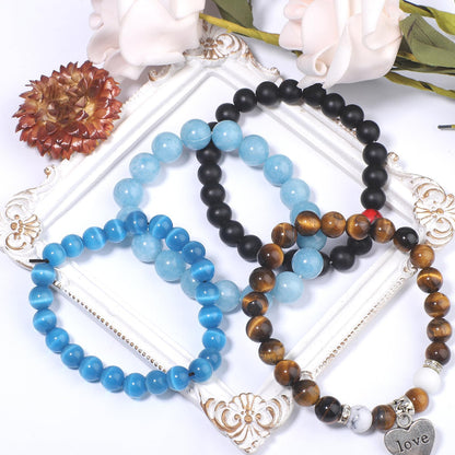 NITOPUPU 100Pcs 10mm Natural Smooth White Cat Eye Beads Round Loose Gemstone Stone Beads for Jewerly Making with Crystal Stretch Cord