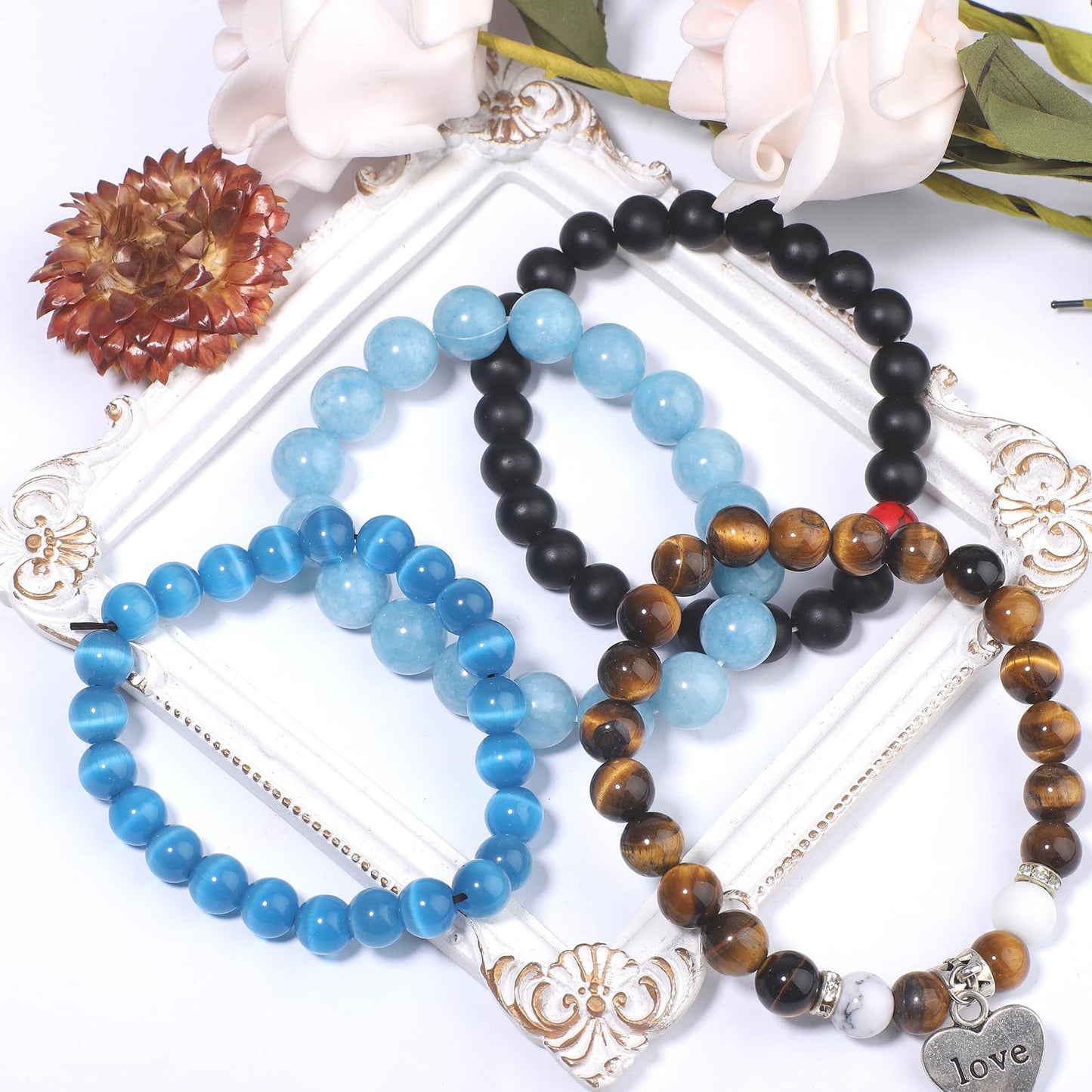 NITOPUPU 100Pcs 10mm Natural Smooth African Turquoise Gemstone Beads Round Loose Stone Beads for Jewerly Making with Crystal Stretch Cord