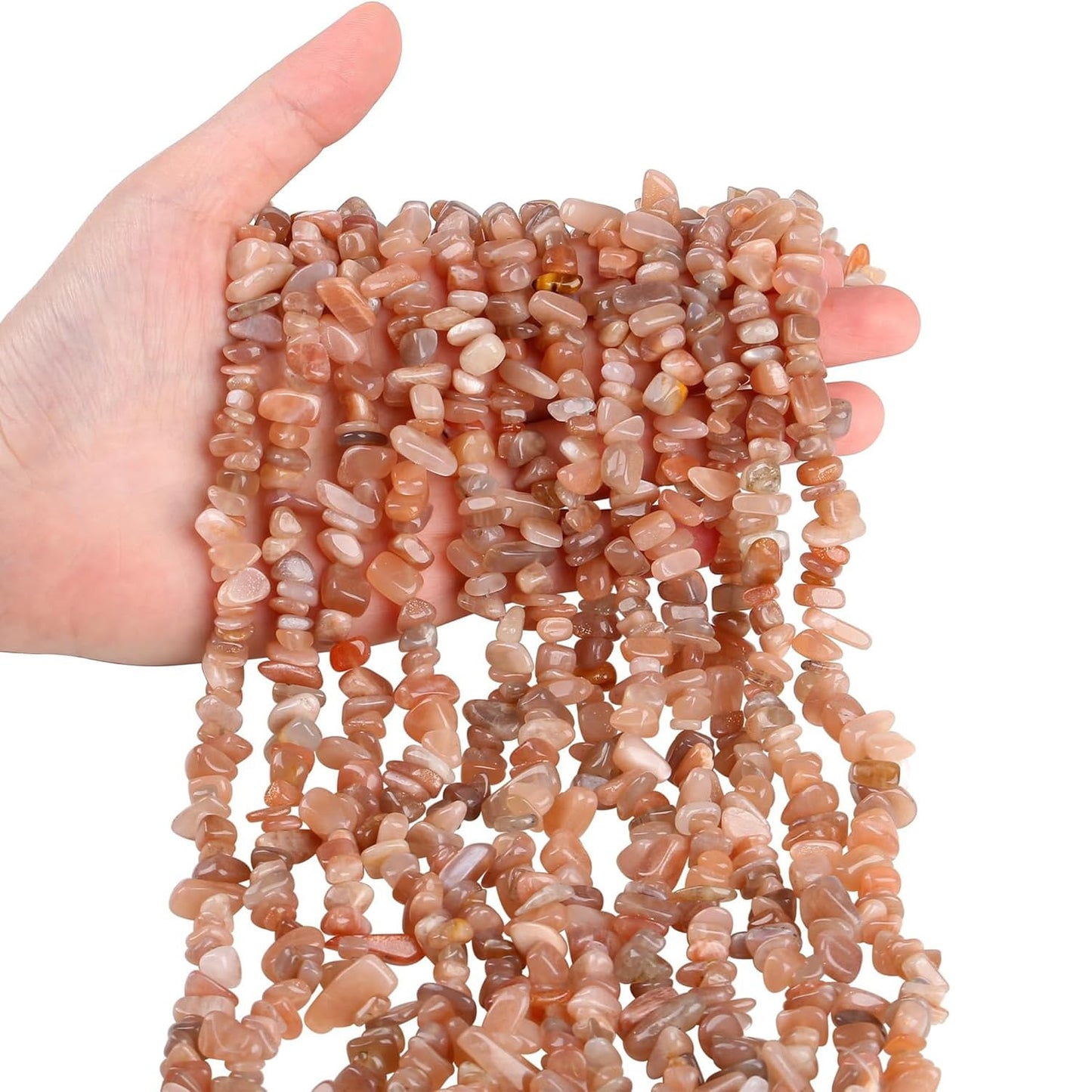Natural Chip Stone Beads 450pcs Sunstone Chips 5-8mm Genuine Real Irregular Healing Crystal Rocks Hole Drilled DIY Loose Gemstone Beads for Jewelry Making Bracelet Earrings Necklace Crafting